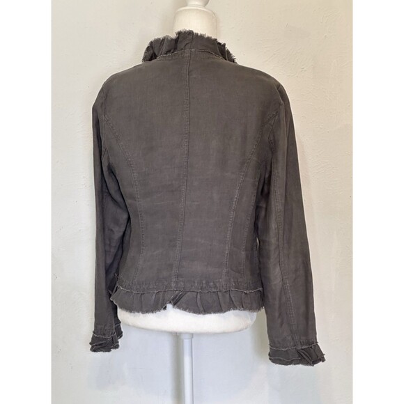 INC INTERNATIONAL CONCEPTS Size M Gray Linen Fringe Ruffle Zip Jacket Boho - Picture 7 of 11